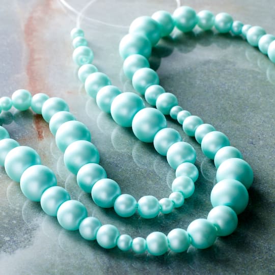12 Pack: Aqua Matte Glass Pearl Round Beads by Bead Landing™